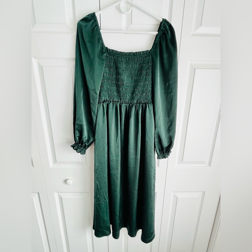 Green Satin Maternity Midi Dress